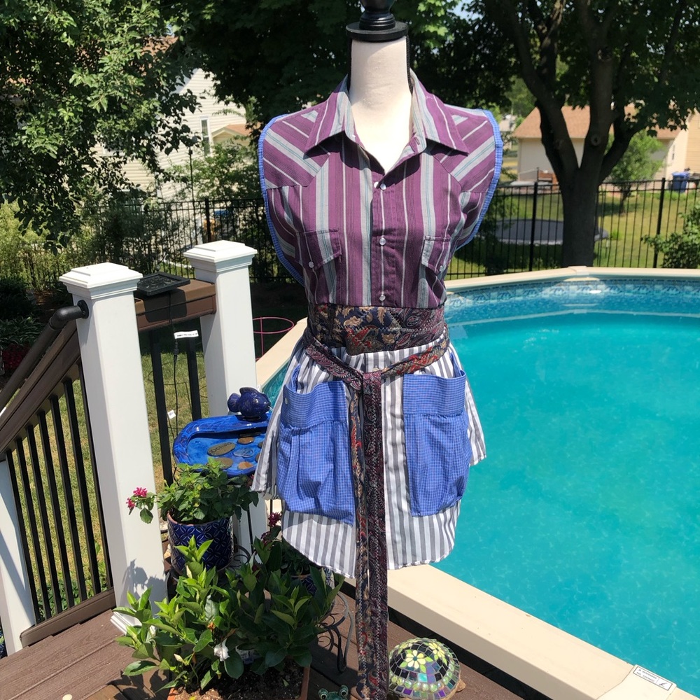 🥘 Handmade Apron~Shirt & Tie Design-Unique-Brand New 🧵🪡